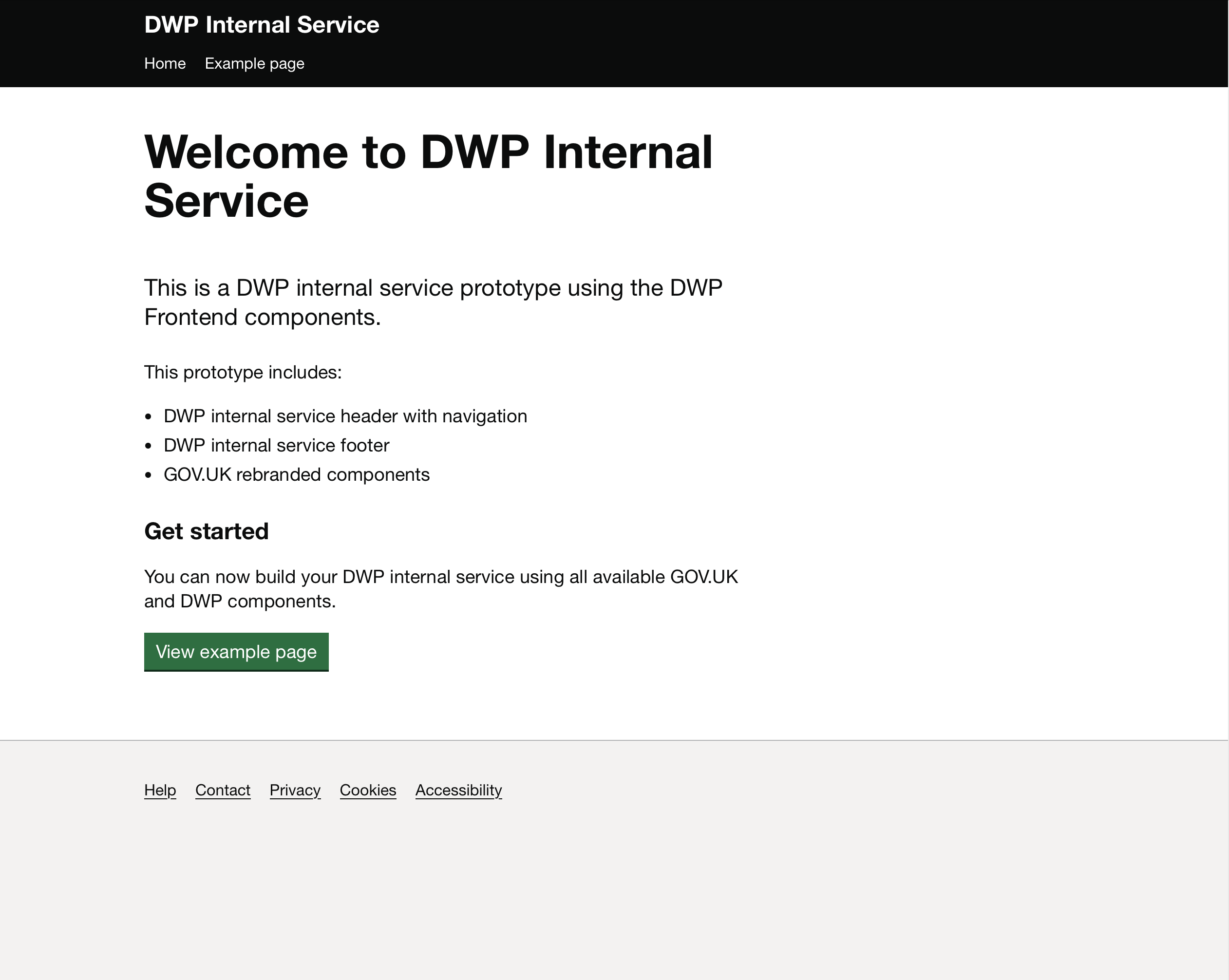 Screenshot of an example internal service showing the correct colours