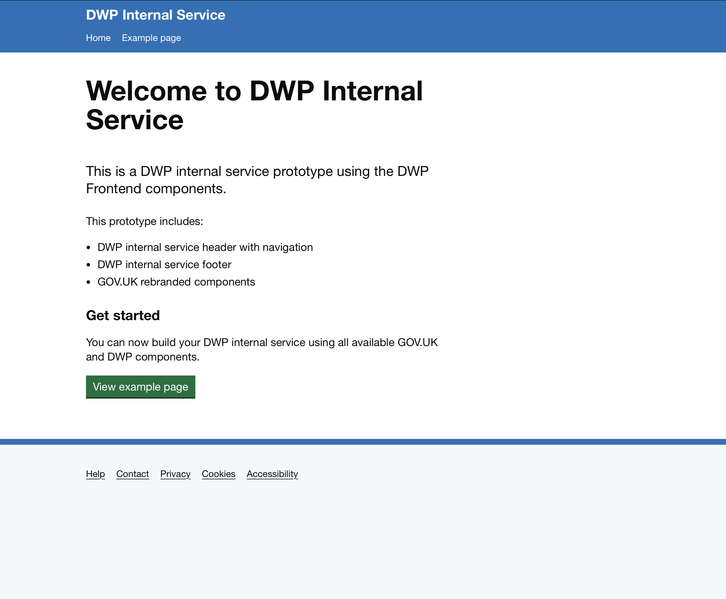 Screenshot of an example internal service using the incorrect GOV.UK colours