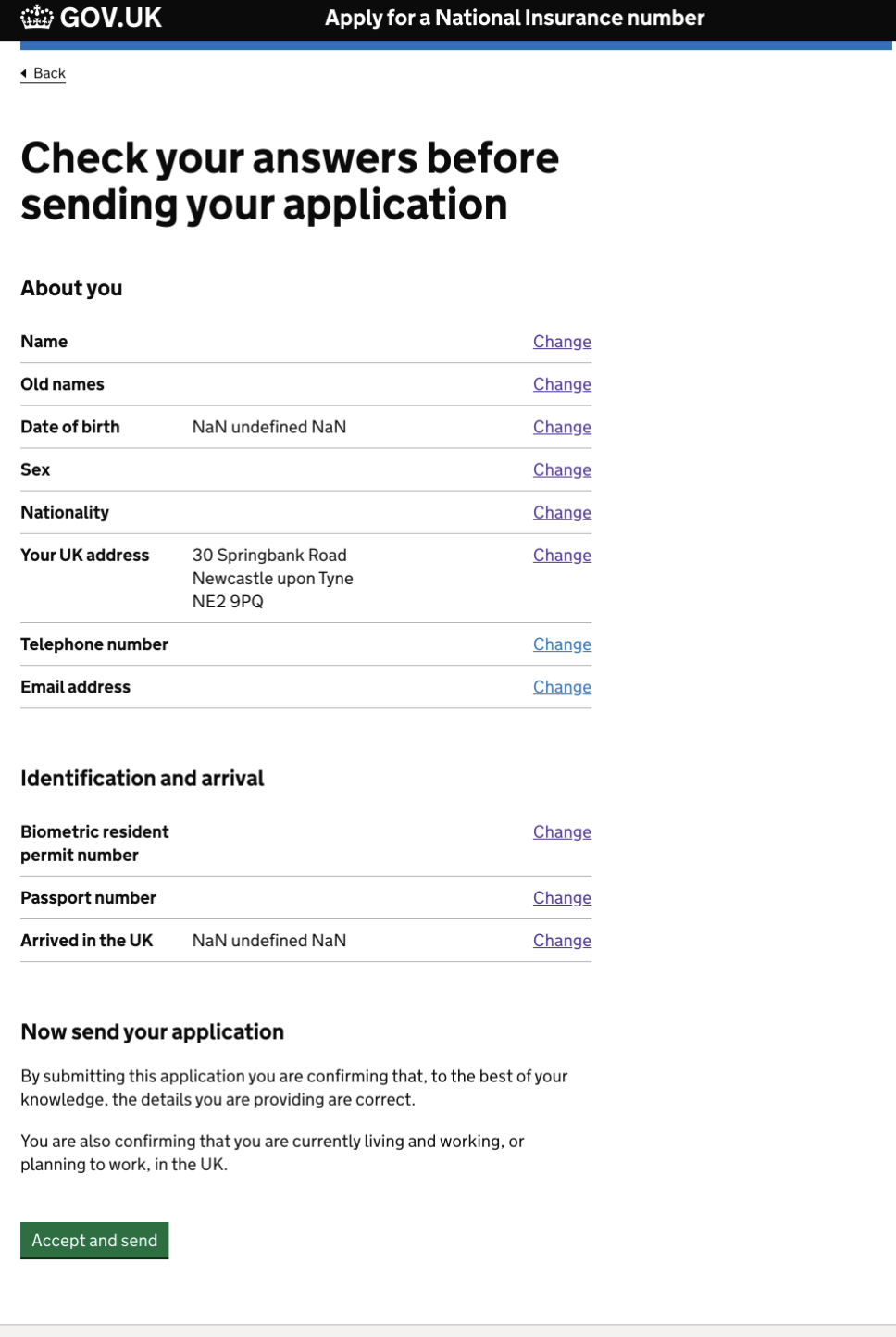 A single-button declaration at the bottom of a Check Answers page