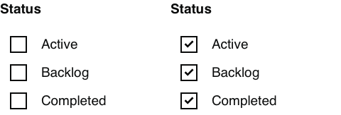 The same checkboxes shown in two conditions: with all boxes checked, and with none checked. These two conditions will both display all results.