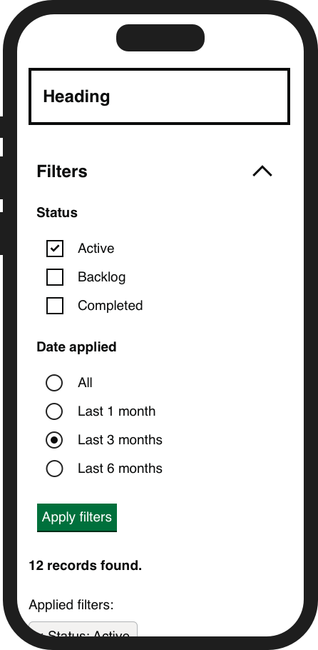 The same screen with different filter settings. Any change to the results is not obvious because the results are again pushed down and not visible without scrolling.